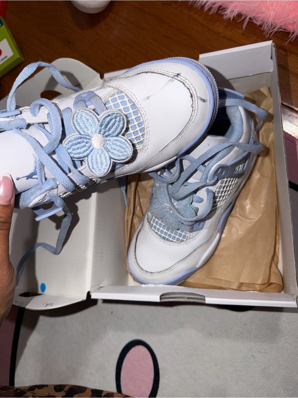 Jordan Kids White & Light Blue Floral Sneakers